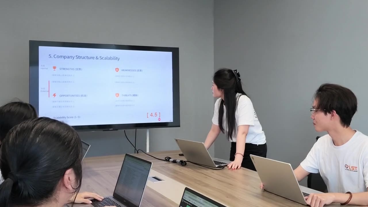LST colleagues discussing company operations in a team meeting